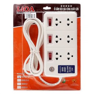 Ổ cắm điện kéo dài 3300W 15A 2 lõi 2 chấu màu trắng - 6SS2.5-2 5 6ss2 5 2 Ổ cắm kéo dài 2 5 mét, 6 ổ cắm, 3 công tắc, 15a 250vac