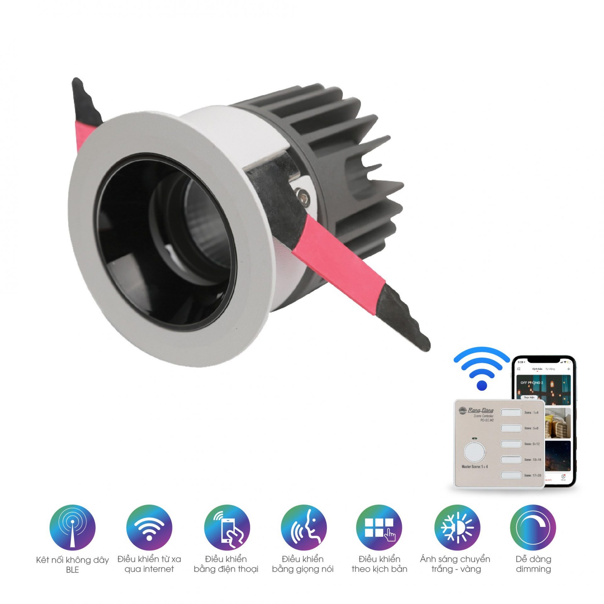 Đèn Led Downlight đổi màu Rạng Đông - AT19.BLE 80/12W (A24) 1 Đèn LED Âm trần Downlight Xoay góc Rạng Đông - AT18.BLE 100/9W (Sao chép)