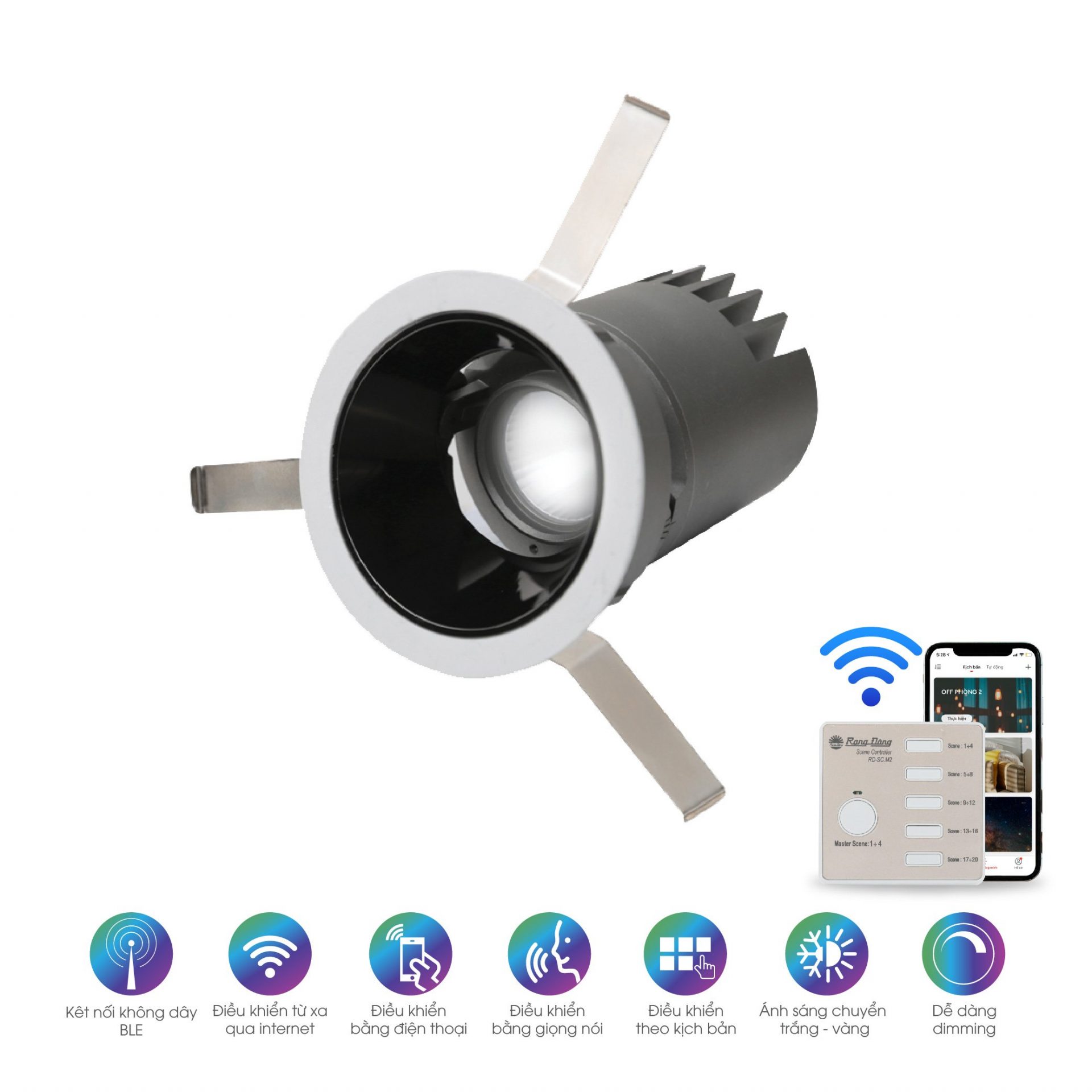 Đèn Led Downlight đổi màu Rạng Đông - AT18.BLE 80/12W (A36) 1 Đèn Led Downlight đổi màu Rạng Đông - AT18.BLE 80/12W (A24)