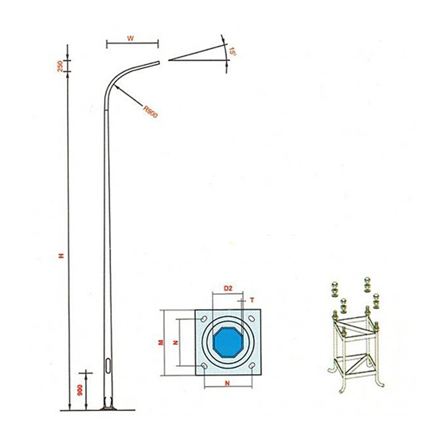 Cột đèn bát giác liền cần đơn 7M Haledco HLCBC 7M 2 Cot Den Bat Giac Lien Can Don Haledco Hlcbc