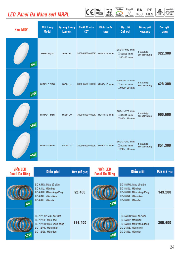 Bảng giá đèn Led âm trần MPE 2022 CK 42-51% 8 Bảng giá đèn Led âm trần MPE