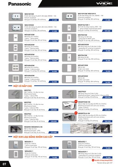 Bảng giá công tắc ổ cắm Panasonic dòng WIDE