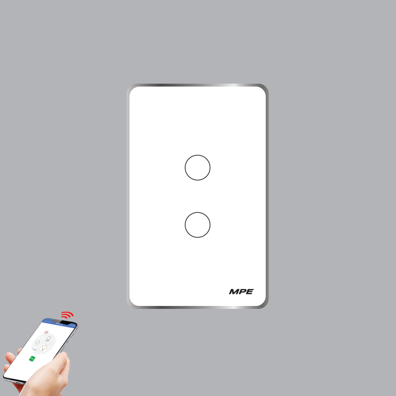 Mặt 2 công tắc màu trắng viền bạc MPE SWW2 SC 1 Mặt 2 công tắc màu trắng viền bạc MPE SWW2 SC