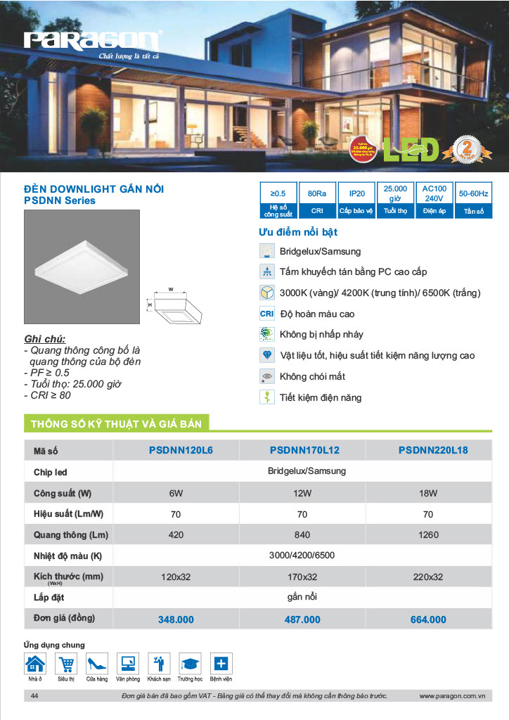 Bảng giá đèn Led gắn nổi Paragon năm 2022 CK 29.5% 6 Bảng báo giá đèn Led gắn nổi Paragon