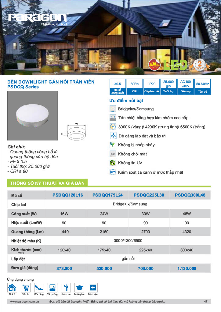 Bảng giá đèn Led gắn nổi Paragon năm 2022 CK 29.5% 10 Bảng báo giá đèn Led gắn nổi Paragon