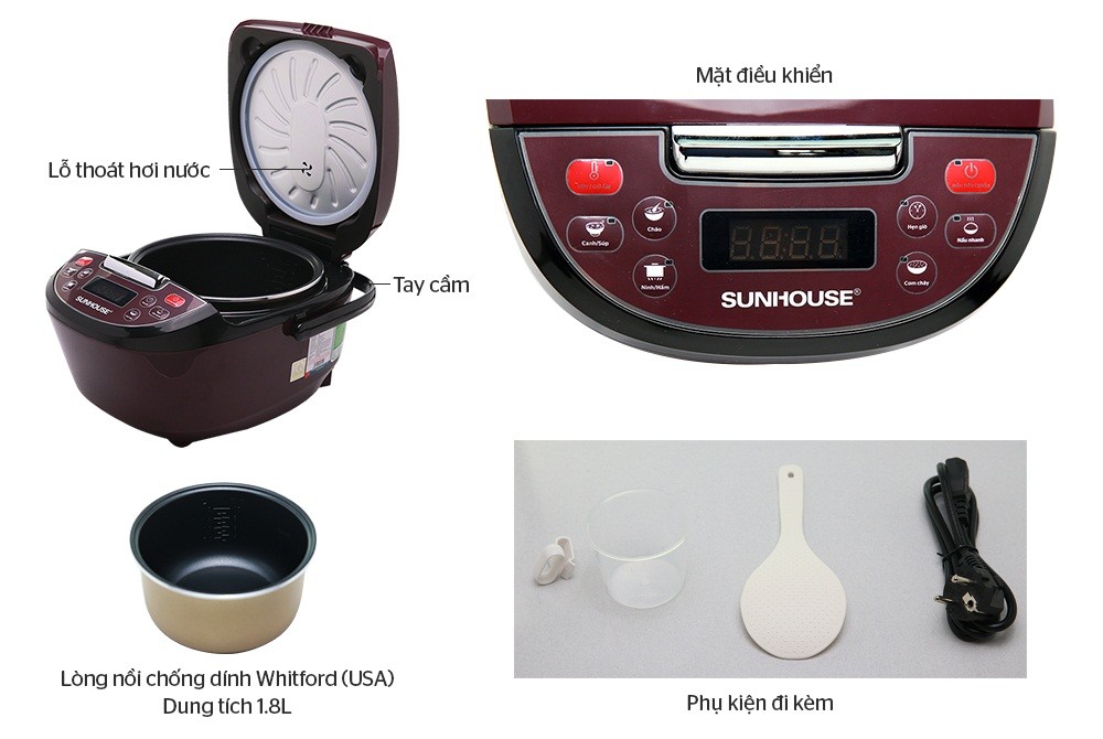 NỒI CƠM ĐIỆN TỬ 1.8L SUNHOUSE SHD8909 2 NỒI CƠM ĐIỆN TỬ 1.8L SUNHOUSE SHD8909 - Ảnh 2
