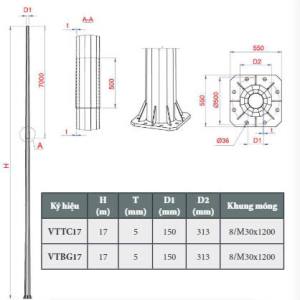 Cột đèn quảng trường cao 14m-17m Vonta