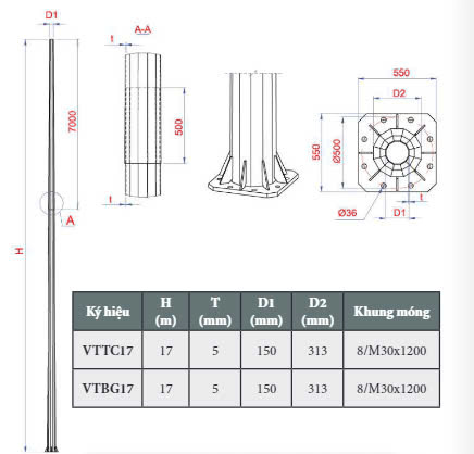 Cột đèn quảng trường cao 14m-17m Vonta 1 Cột đèn quảng trường cao 14m-17m Vonta