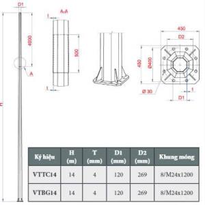 Cột đèn quảng trường cao 14m-17m Vonta 7 Cột đèn quảng trường cao 14m-17m Vonta