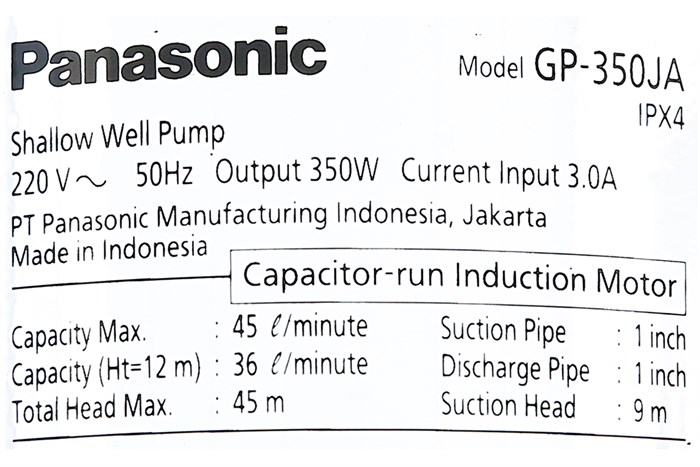 Máy bơm nước đẩy cao Panasonic GP-350JA-SV5 350W 8 Máy bơm nước đẩy cao Panasonic GP-350JA-SV5 350W - Ảnh 8